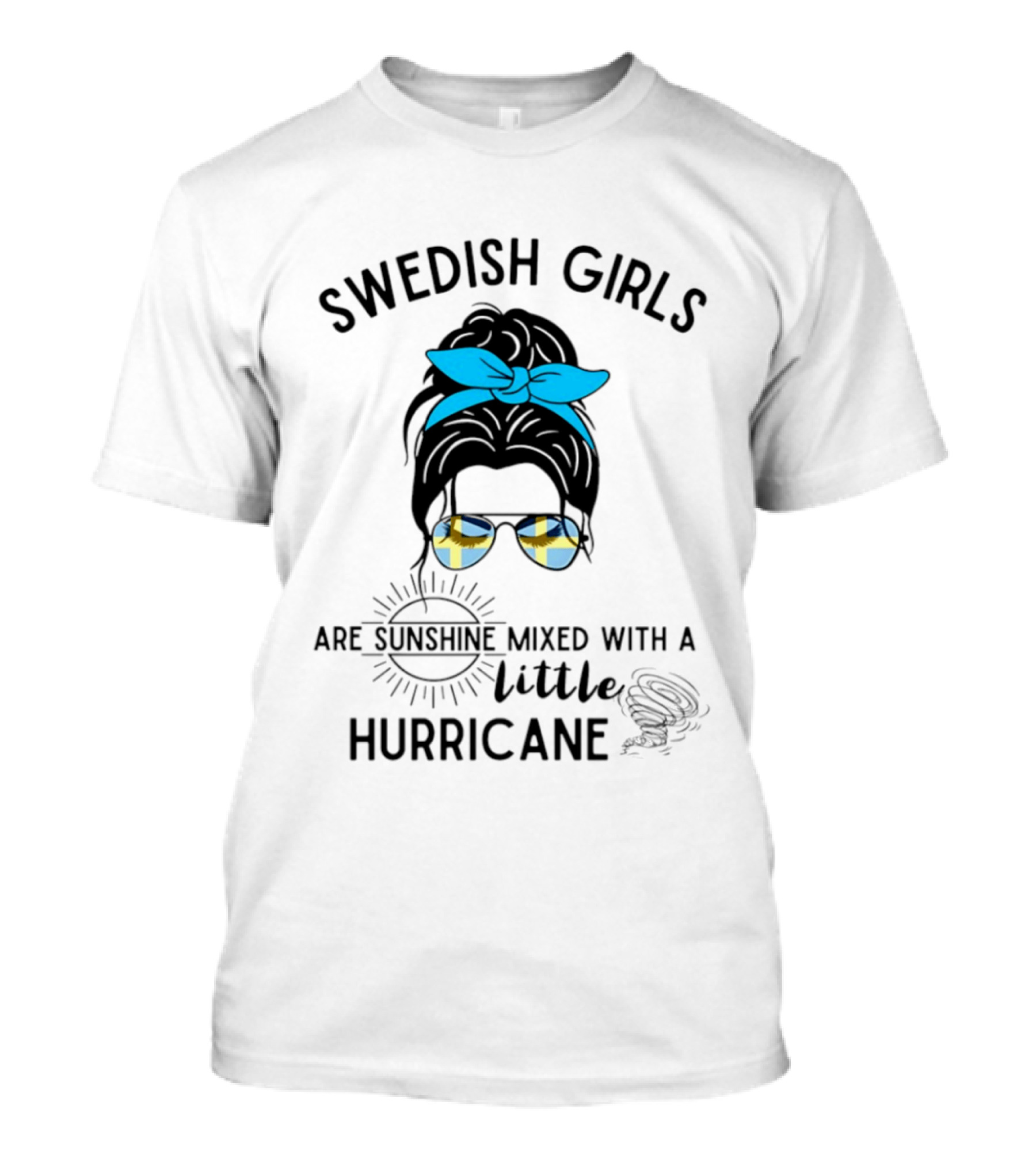 Swedish Girls Are Sunshine Mixed With A Little Hurricane Blue Bow Plaid Sunglasses T-Shirt