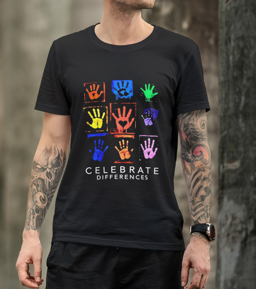 Celebrate Differences 2026 Multicolored Handprints Heart Inclusion Awareness T-Shirt