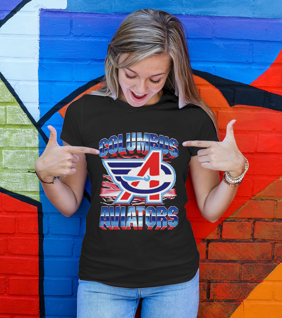 Columbus Aviators A Winged Logo American Flag T-Shirt