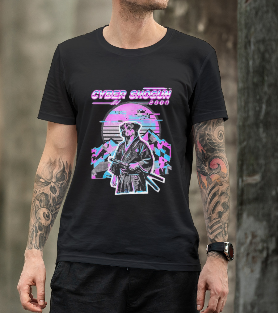 Cyber Shogun 2000 Samurai Dog Retro Synthwave Aesthetic T-Shirt