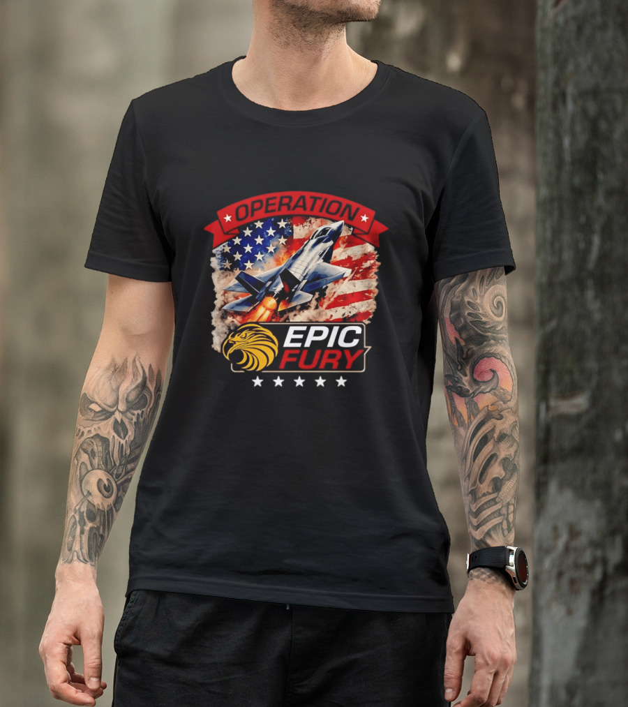 Operation Epic Fury B 2 USA Flag Fighter Jet And Stars T-Shirt