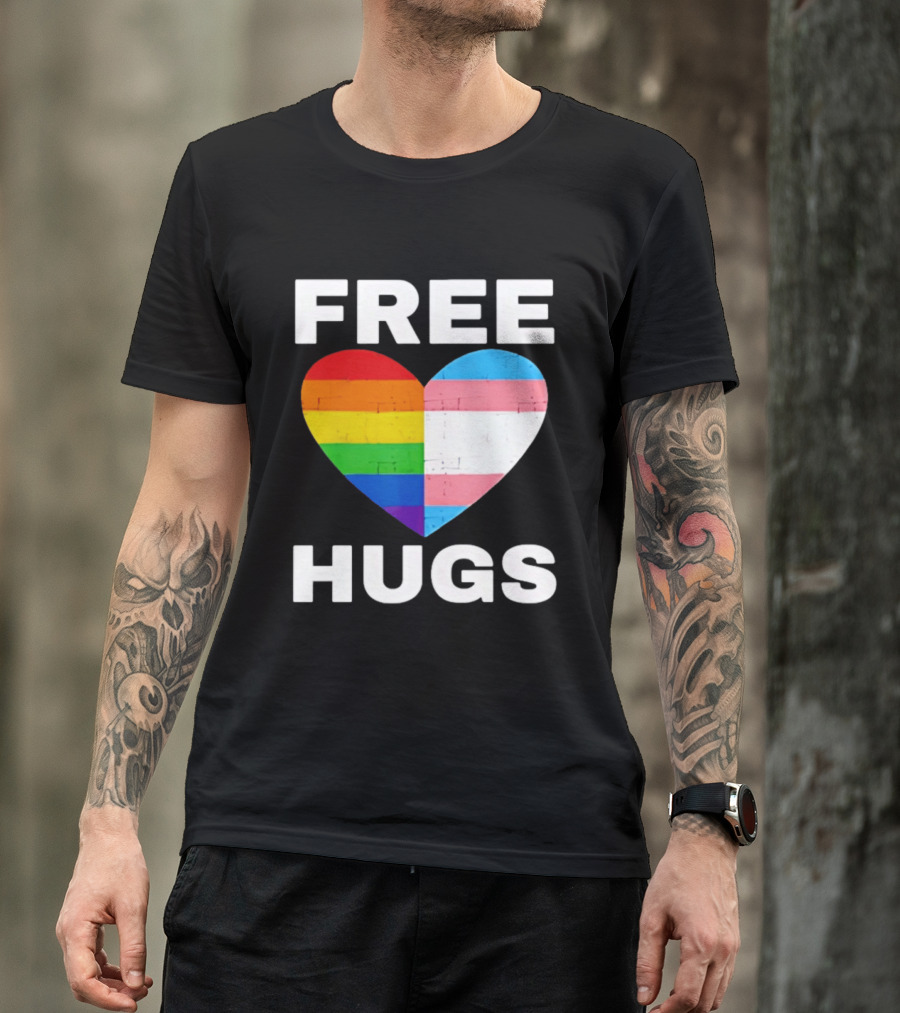 Free Hugs LGBTQ Rainbow Heart Pride T-Shirt