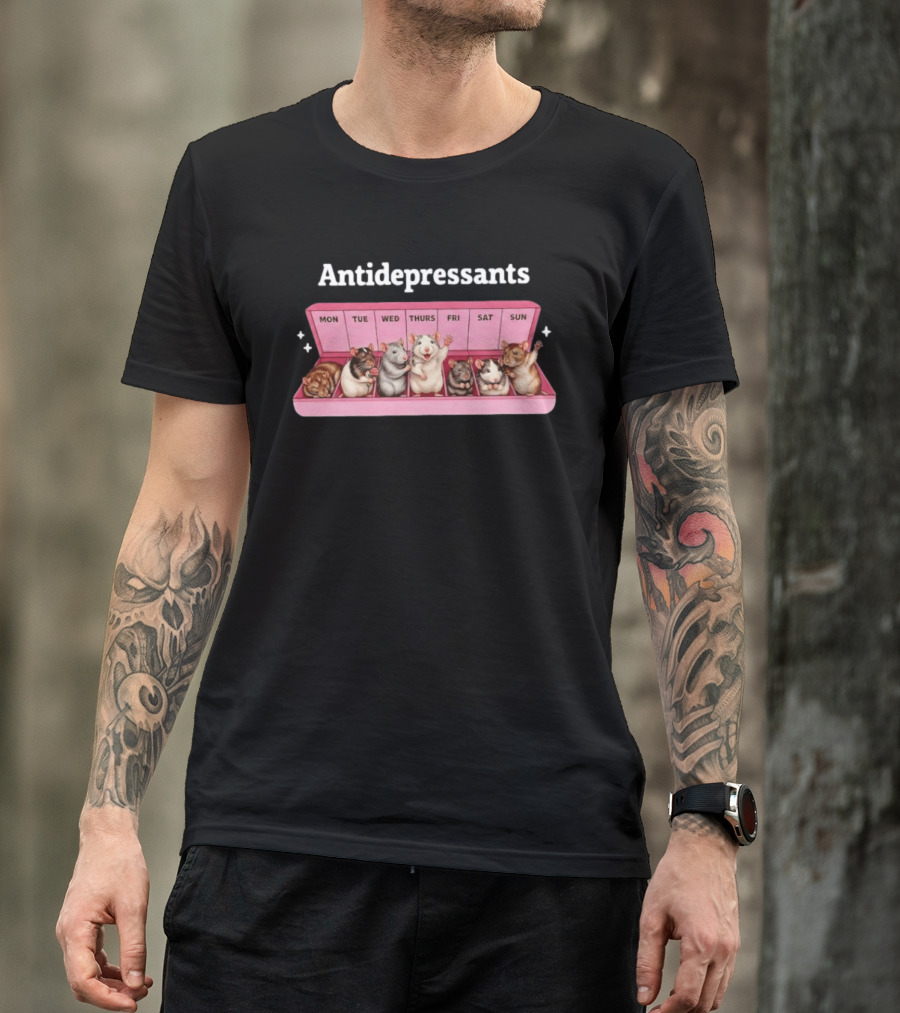 Antidepressants Rat Pill Organizer Weekdays Fun T-Shirt