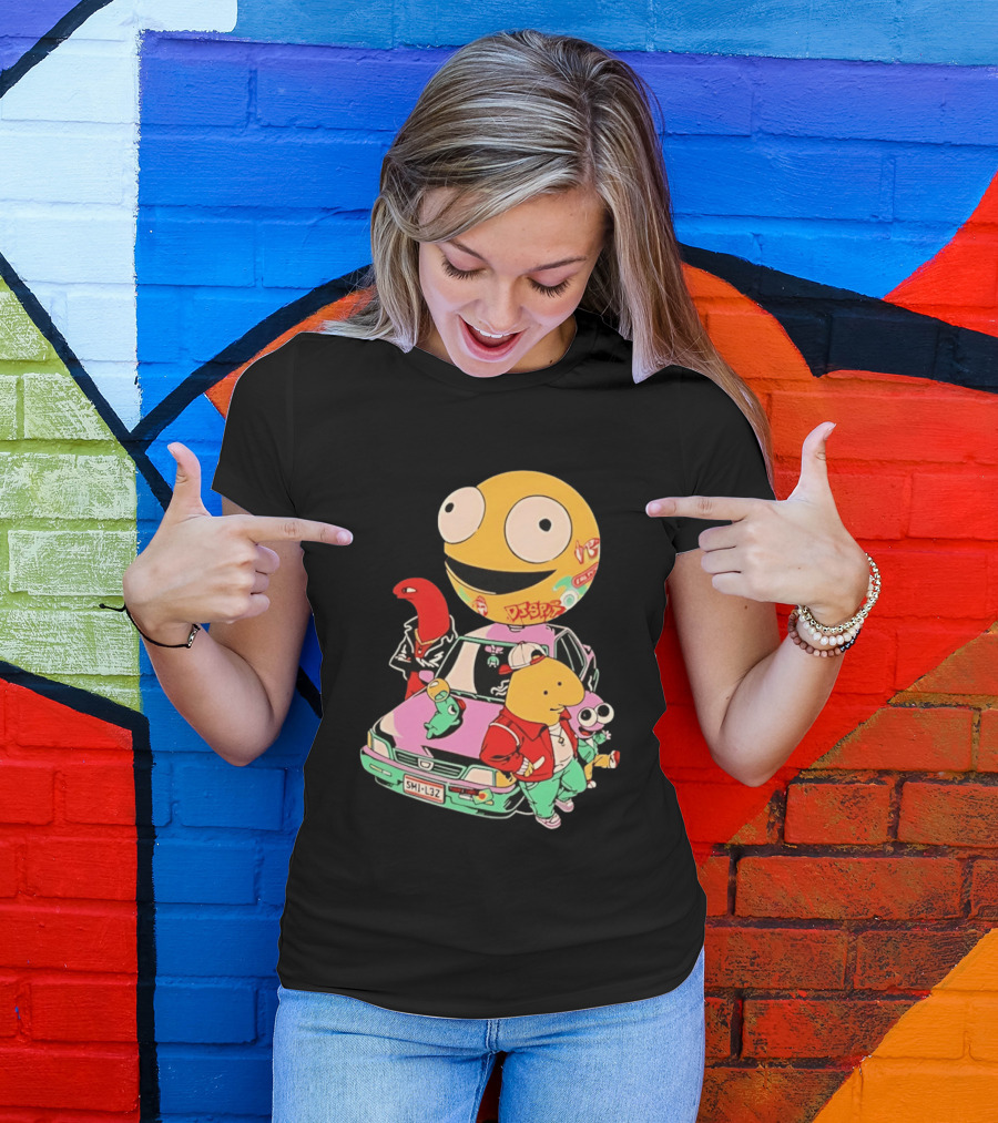 Smiling Friends Cartoon Characters With Graffiti Art Car T-Shirt