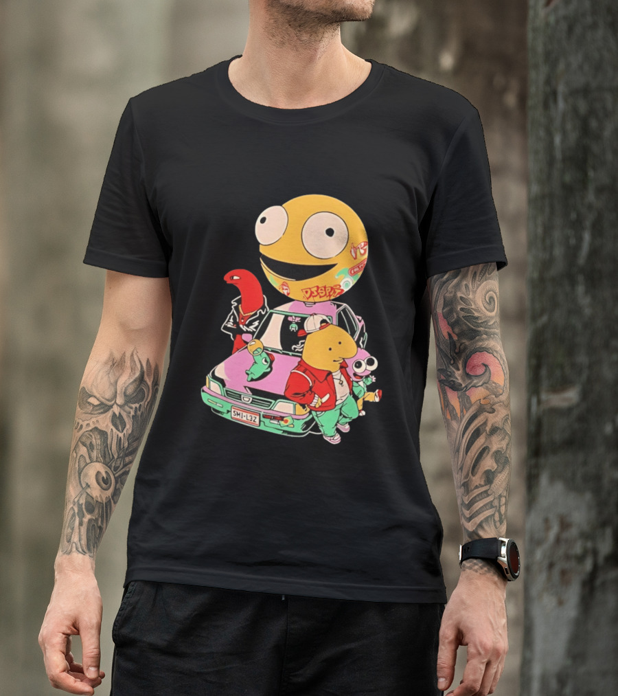 Smiling Friends Cartoon Characters With Graffiti Art Car T-Shirt