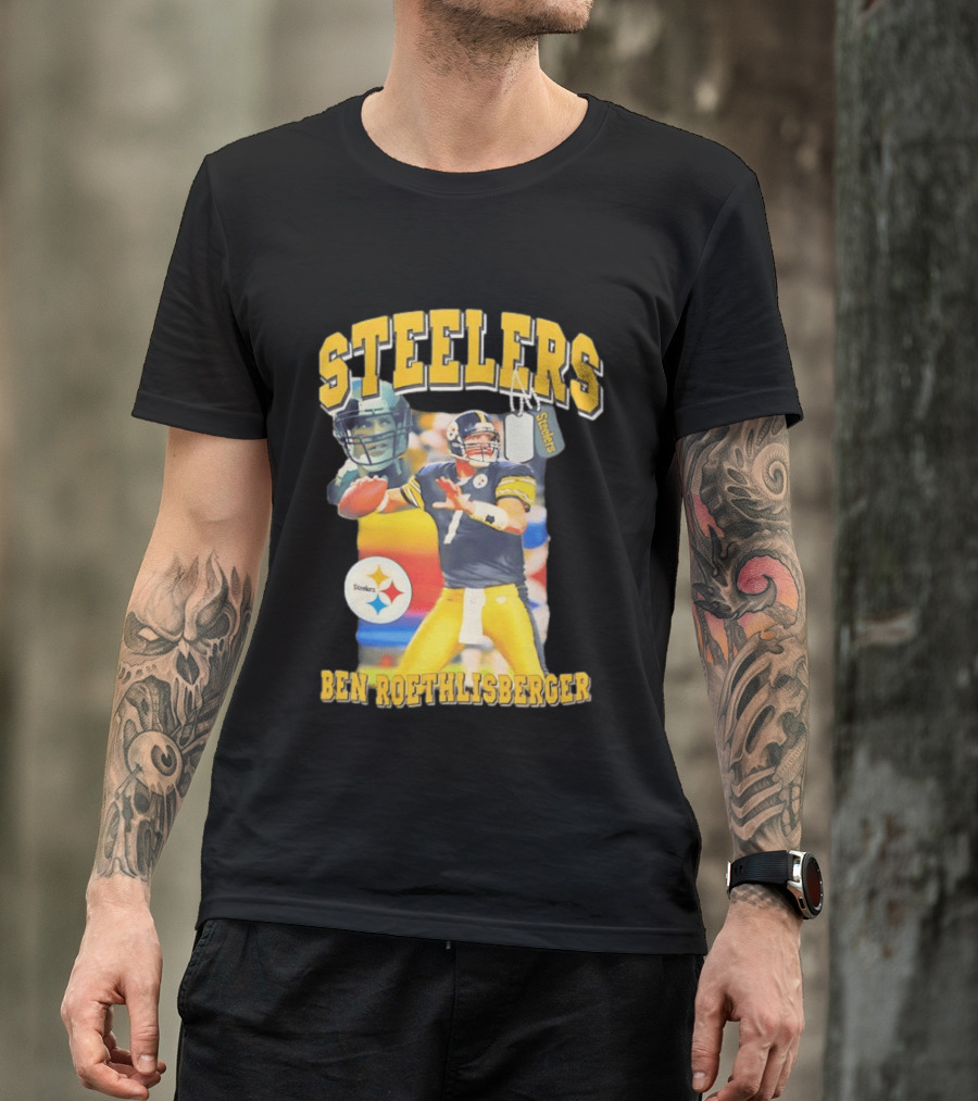 Steelers Ben Roethlisberger Pittsburgh Football Player With Dog Tag And Team T-Shirt