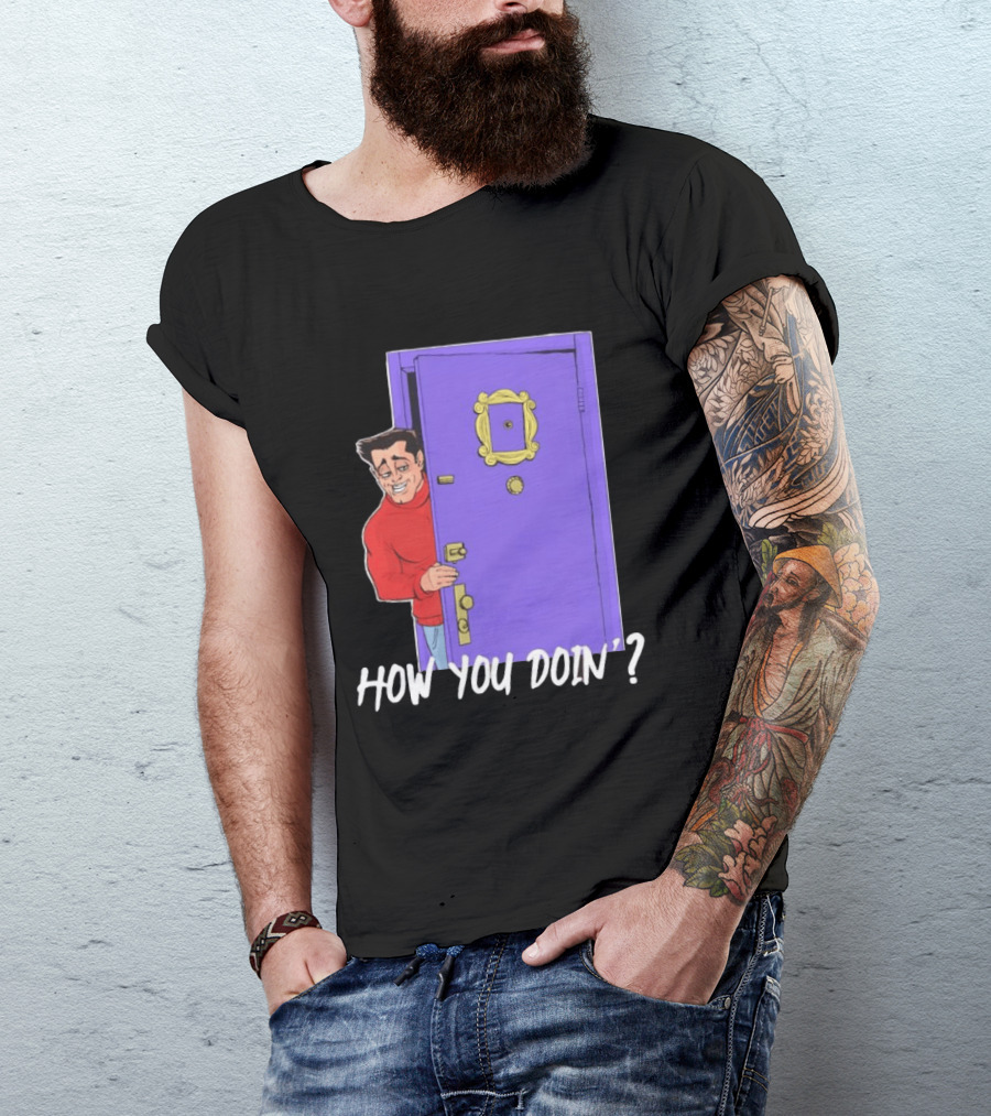 Joey Tribbiani How You Doin Cartoon Purple Door Iconic Phrase T-Shirt