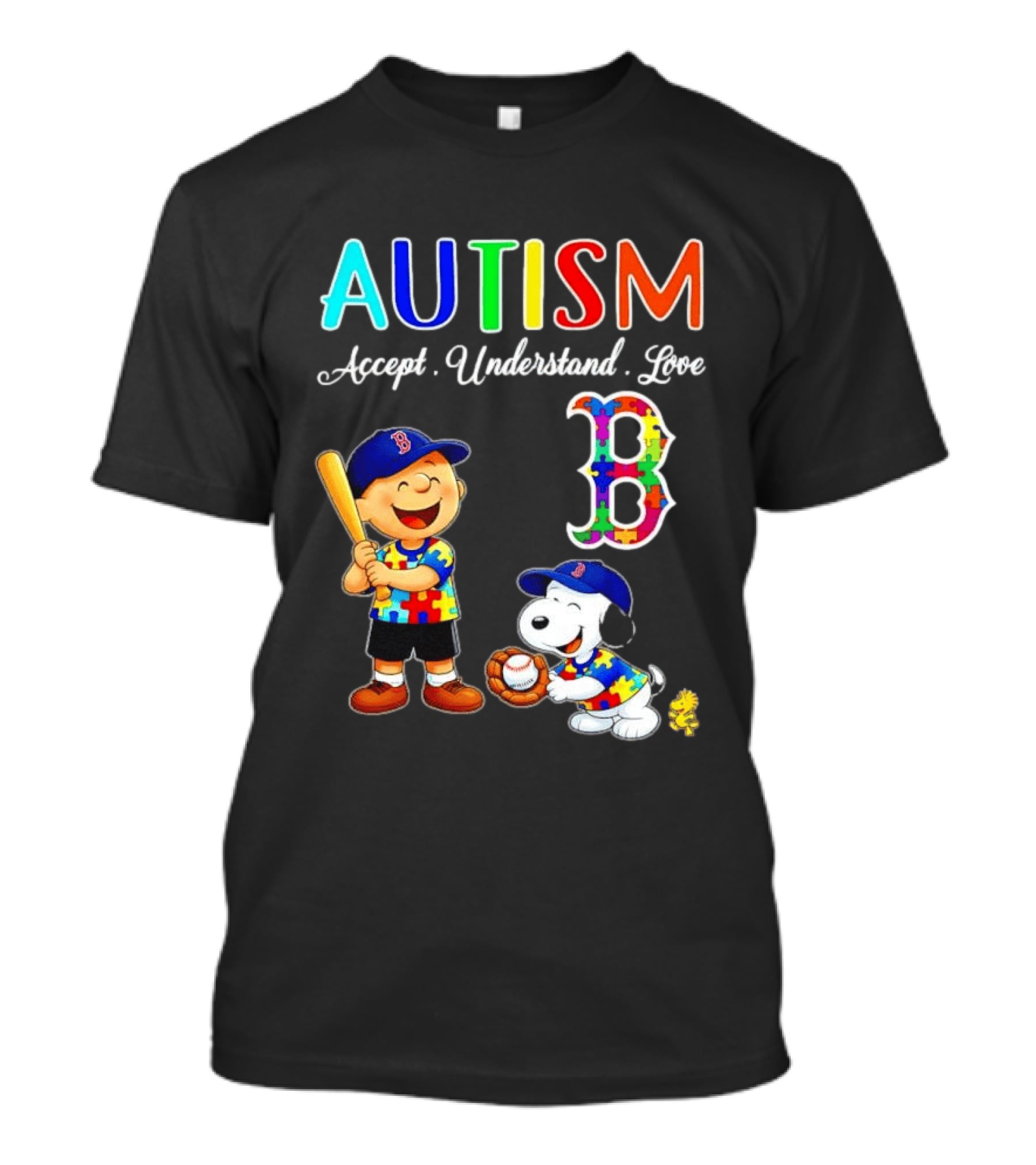 Charlie Brown Snoopy Boston Red Sox Autism Accept Understand Love T-Shirt