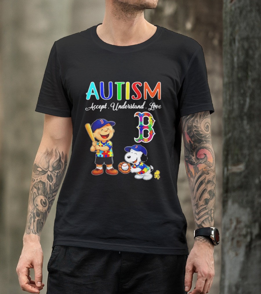 Charlie Brown Snoopy Boston Red Sox Autism Accept Understand Love T-Shirt