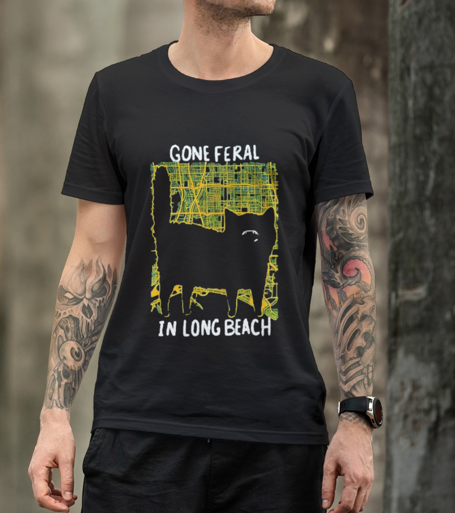 Gone Feral In Long Beach Map Cat T-Shirt