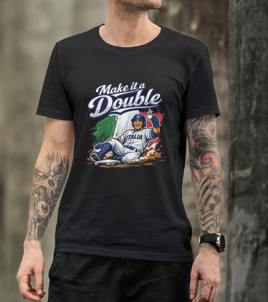 Make It A Double Italia Baseball Sliding Player Italian Flag T-Shirt