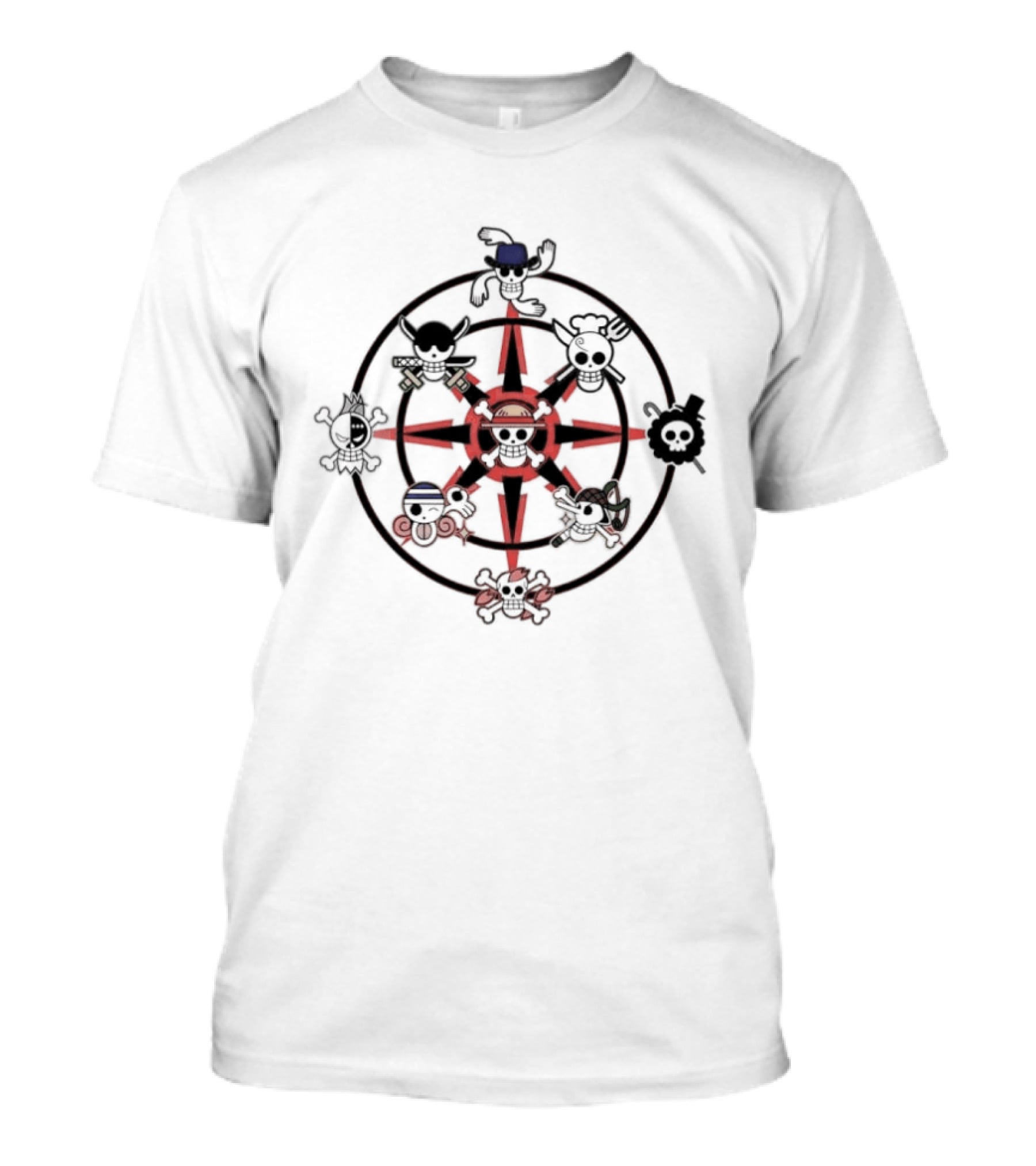 One Piece Straw Hat Pirate Crew Jolly Roger Wheel T-Shirt