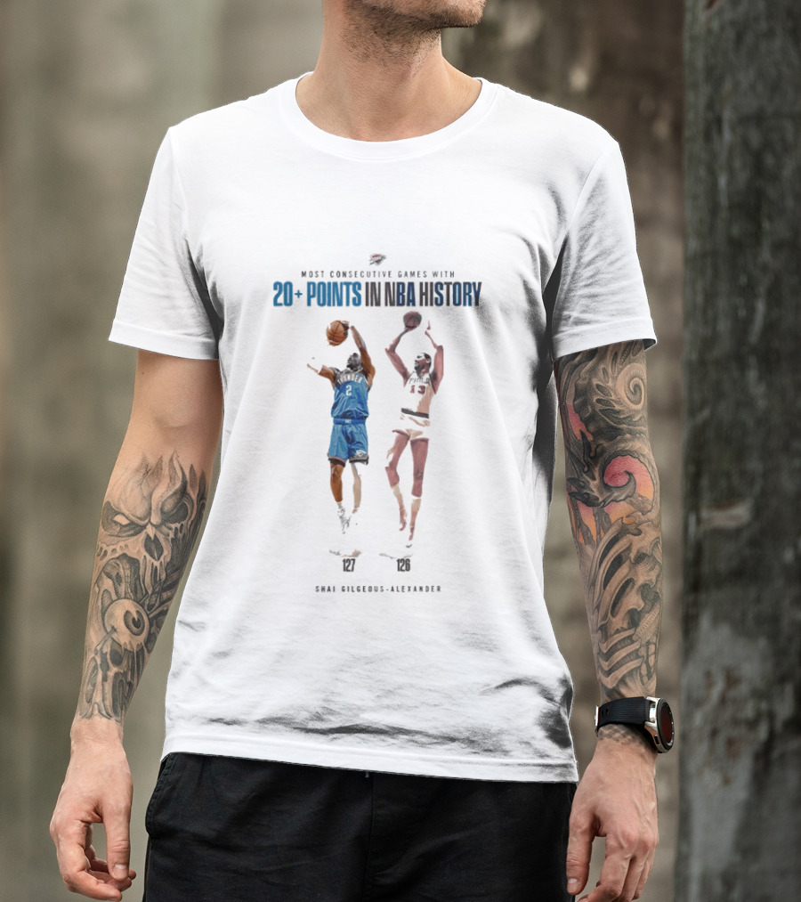Shai Gilgeous Alexander Most Consecutive Games With 20+ Points OKC Thunder NBA History T-Shirt