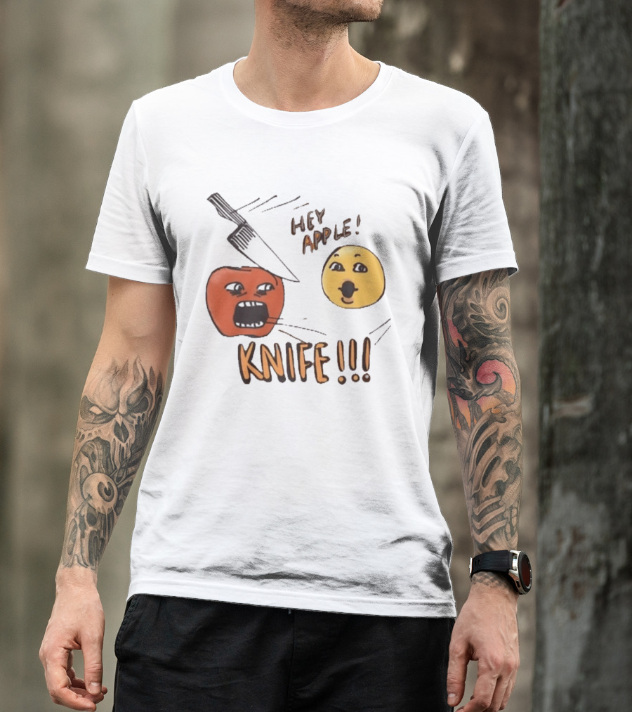 Hey Apple Knife 2026 Parody Text Meme T-Shirt