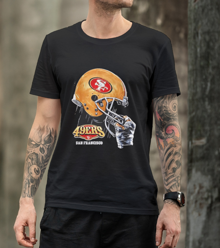 San Francisco 49ers Helmet Held By Gloved Hand T-Shirt