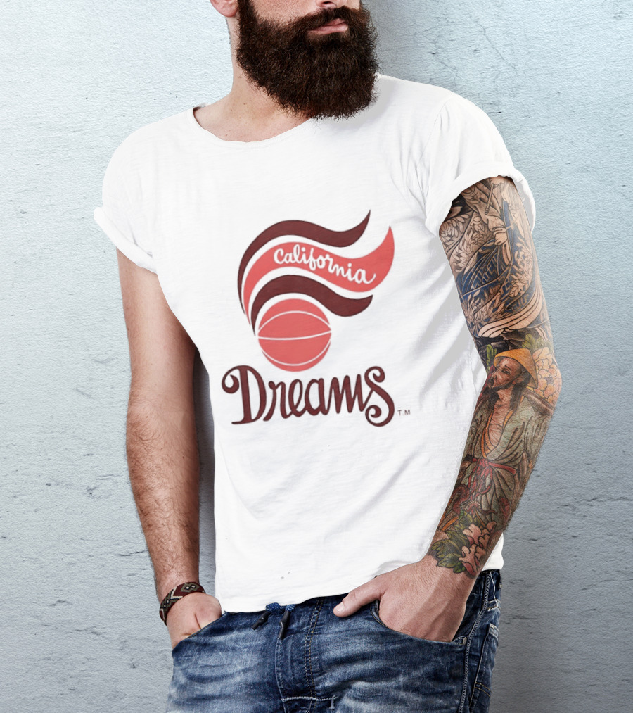 California Dreams Basketball Retro Style Design With Red Waves And Ball T-Shirt