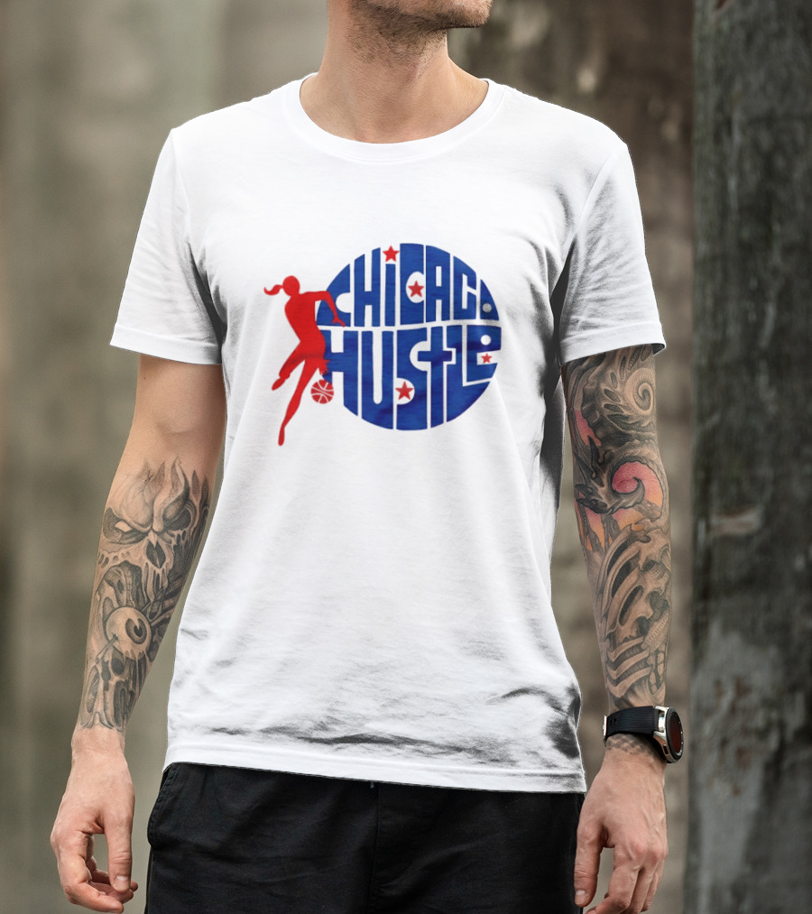 Chicago Hustle WPBL Basketball Red Player Blue Circle T-Shirt