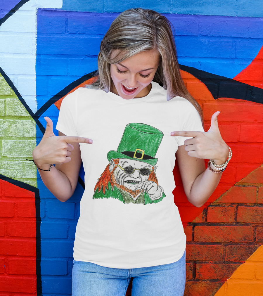 Leprechaun In The Hood Green Hat Sunglasses Red Hair T-Shirt