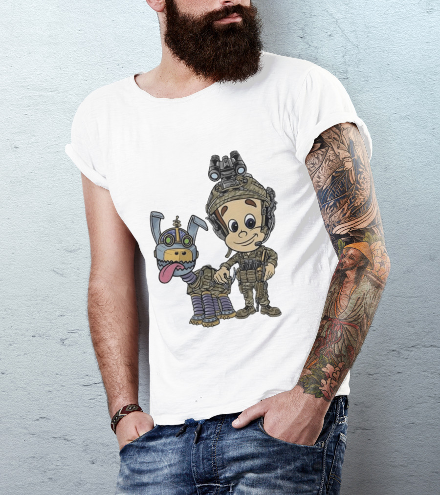 Tactical Cartoon Characters Jimmy And Goddard In Military Gear T-Shirt