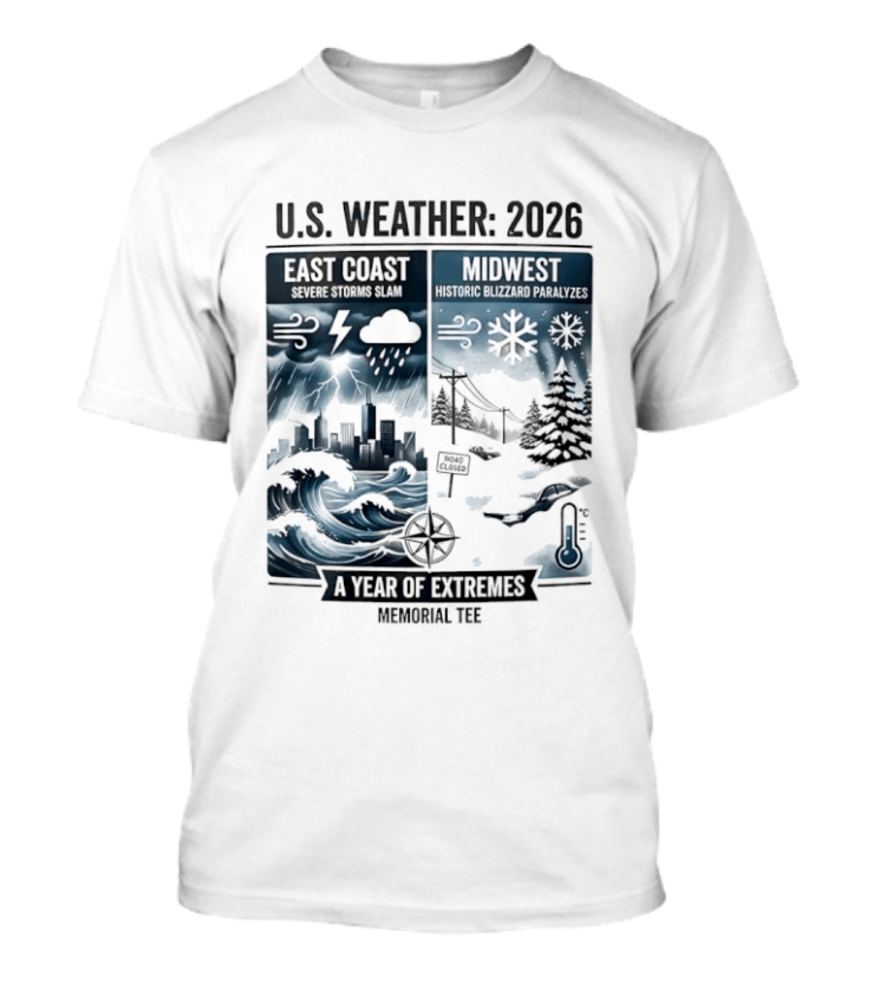 U.S. Weather 2026 East Coast Midwest A Year Of Extremes Memorial T-Shirt