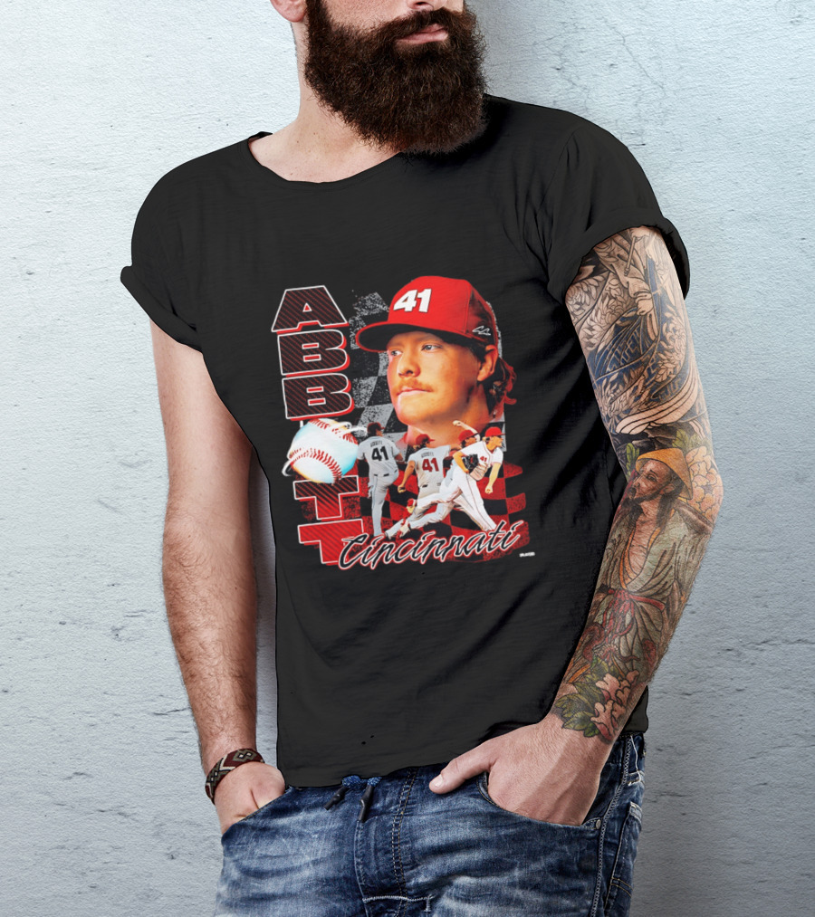 Cincinnati Reds Abbott 41 Baseball Pitcher Portrait Action T-Shirt