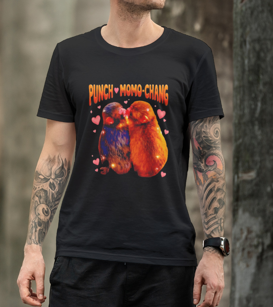 Punch Momo Chang Kissing Monkeys With Hearts T-Shirt