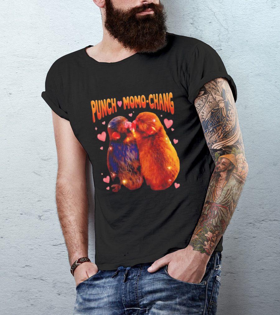 Punch Momo Chang Kissing Monkeys With Hearts T-Shirt
