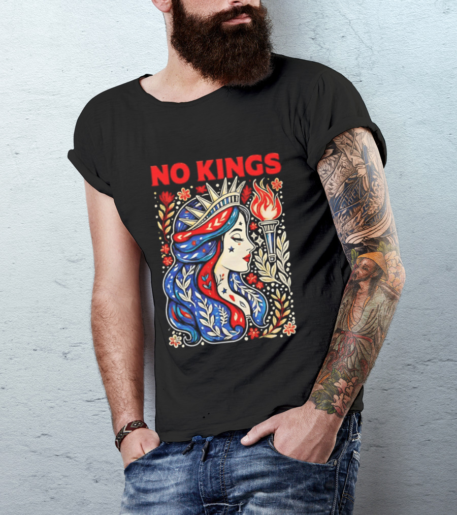 No Kings Liberty Crowned Woman Torch And Floral T-Shirt