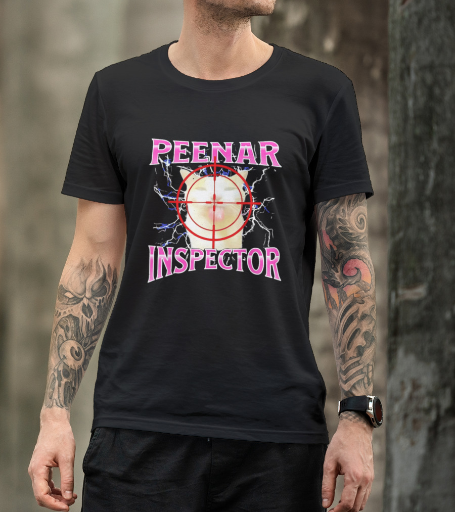 Peenar Inspector Cat Meme With Target Crosshair And Lightning Effects T-Shirt