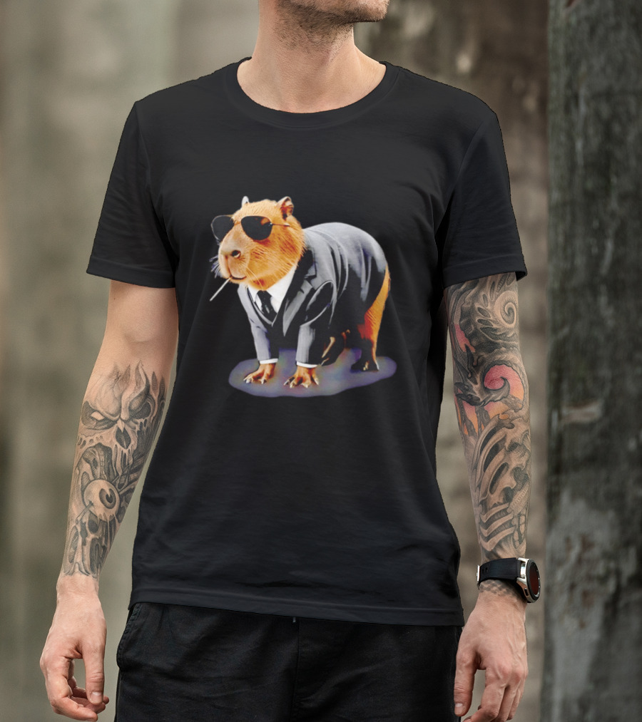 Big Boss Capybara In Suit Vest Sunglasses Water Pig T-Shirt