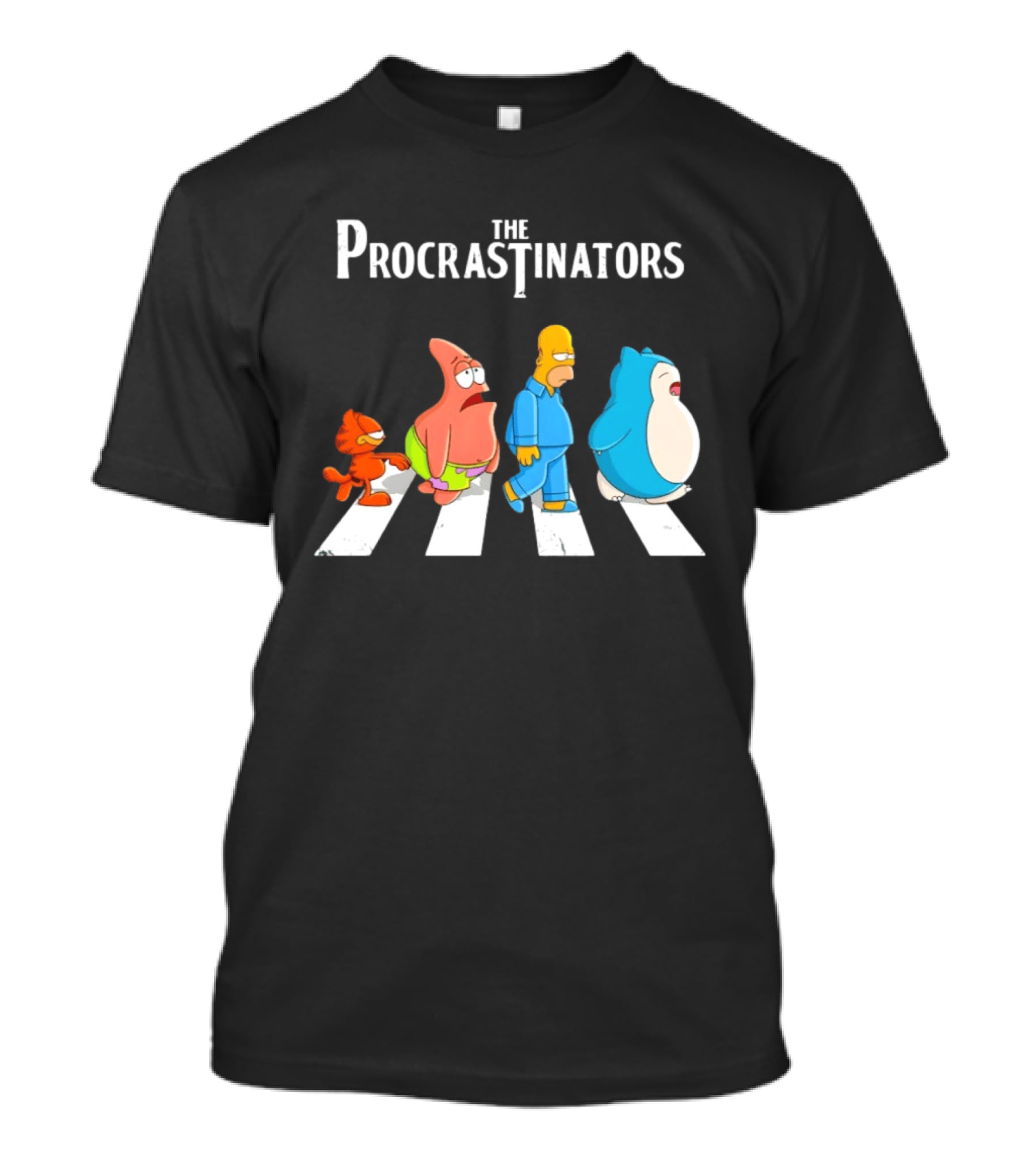 The Procrastinators Cartoon Abbey Road Parody With Iconic Characters Crossing T-Shirt