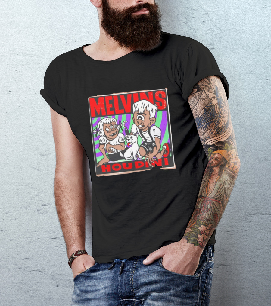 Melvins Houdini Album Cover Art With Two Cartoon Characters And Cat T-Shirt