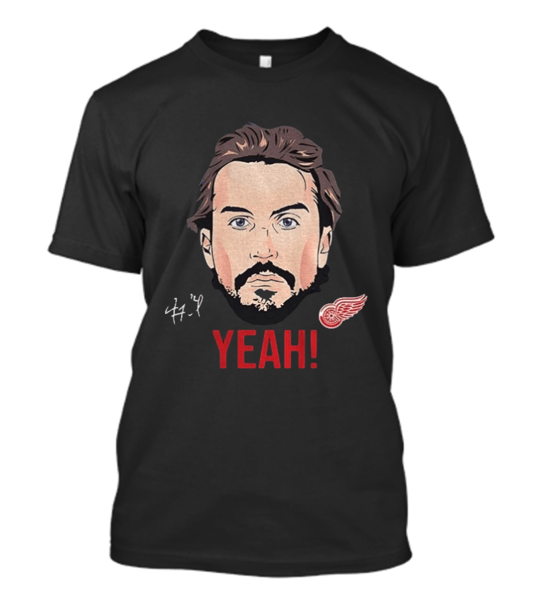 Justin Faulk Big Face Cartoon Yeah Red Wings NHL Hockey T-Shirt