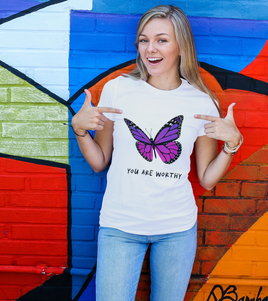 You Are Worthy Butterfly Purple Pink T-Shirt