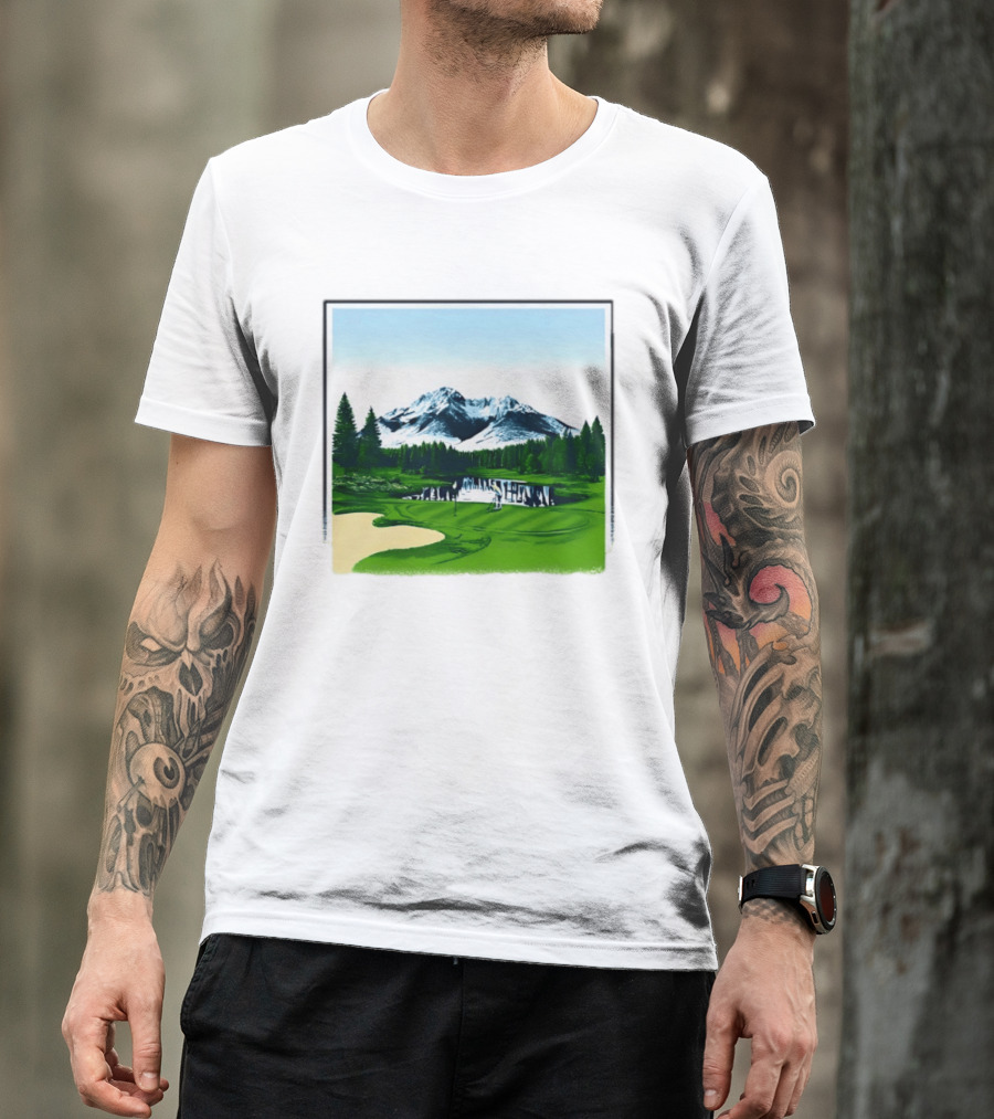 Golf Course Mountain Landscape Scenic Nature Forest Greenery Snowcapped Peaks T-Shirt