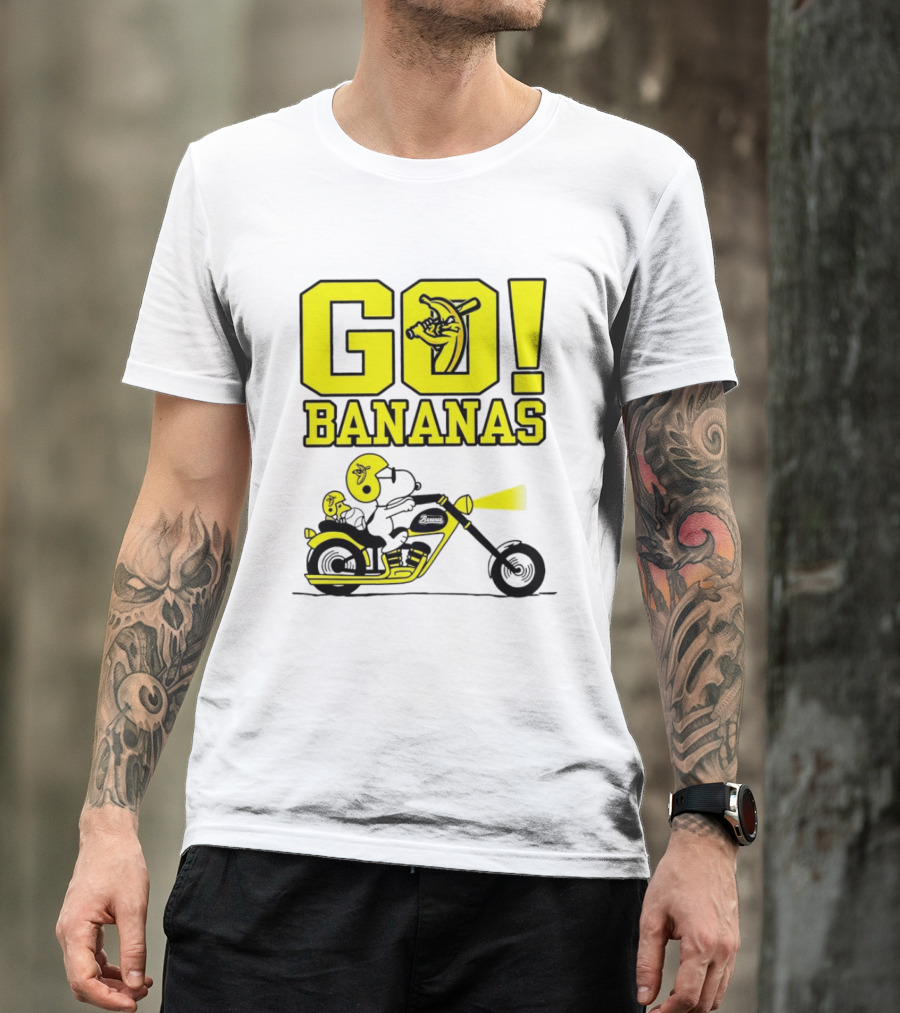 Snoopy Woodstock Go Bananas Motorcycle Savannah Bananas T-Shirt