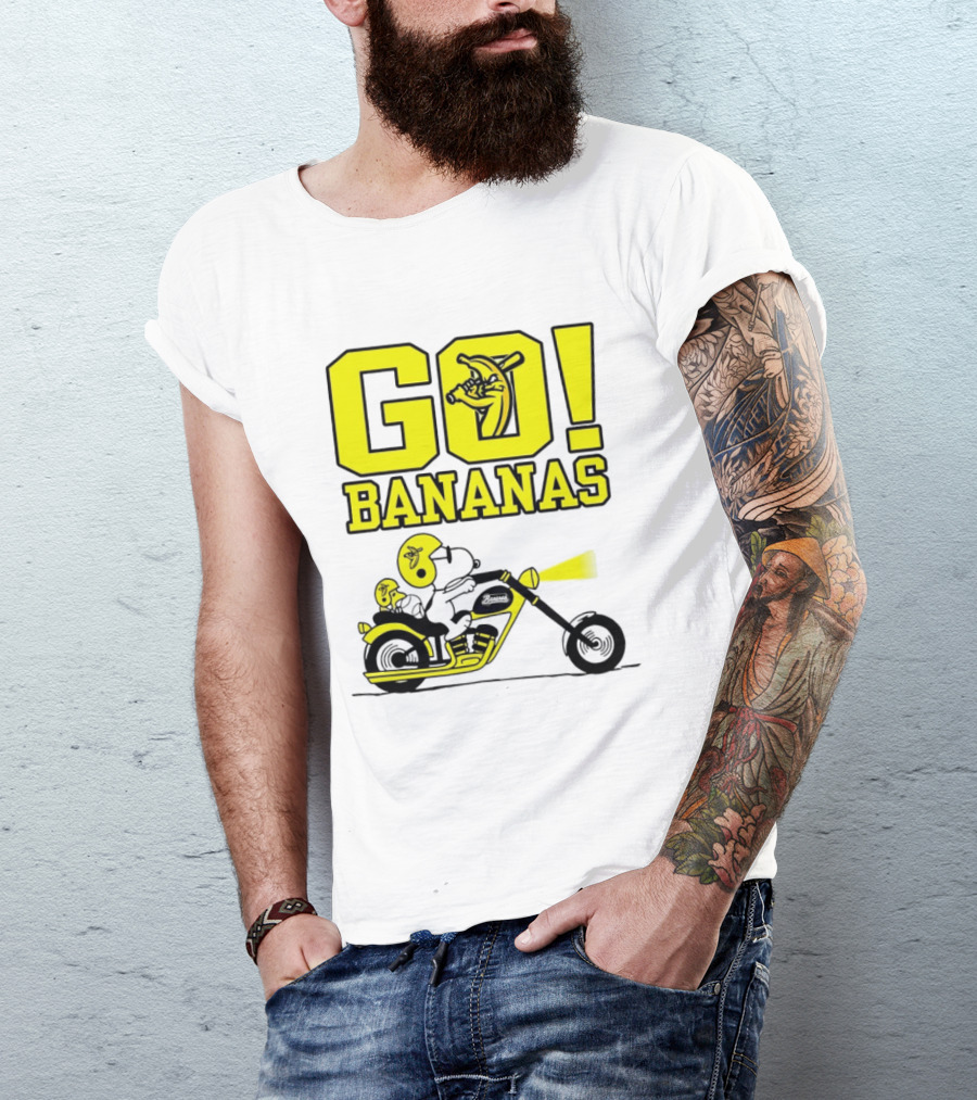Snoopy Woodstock Go Bananas Motorcycle Savannah Bananas T-Shirt