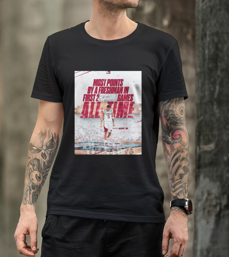 Darius Acuff Jr Most Points By A Freshman March Madness 2026 Arkansas Razorbacks Basketball T-Shirt