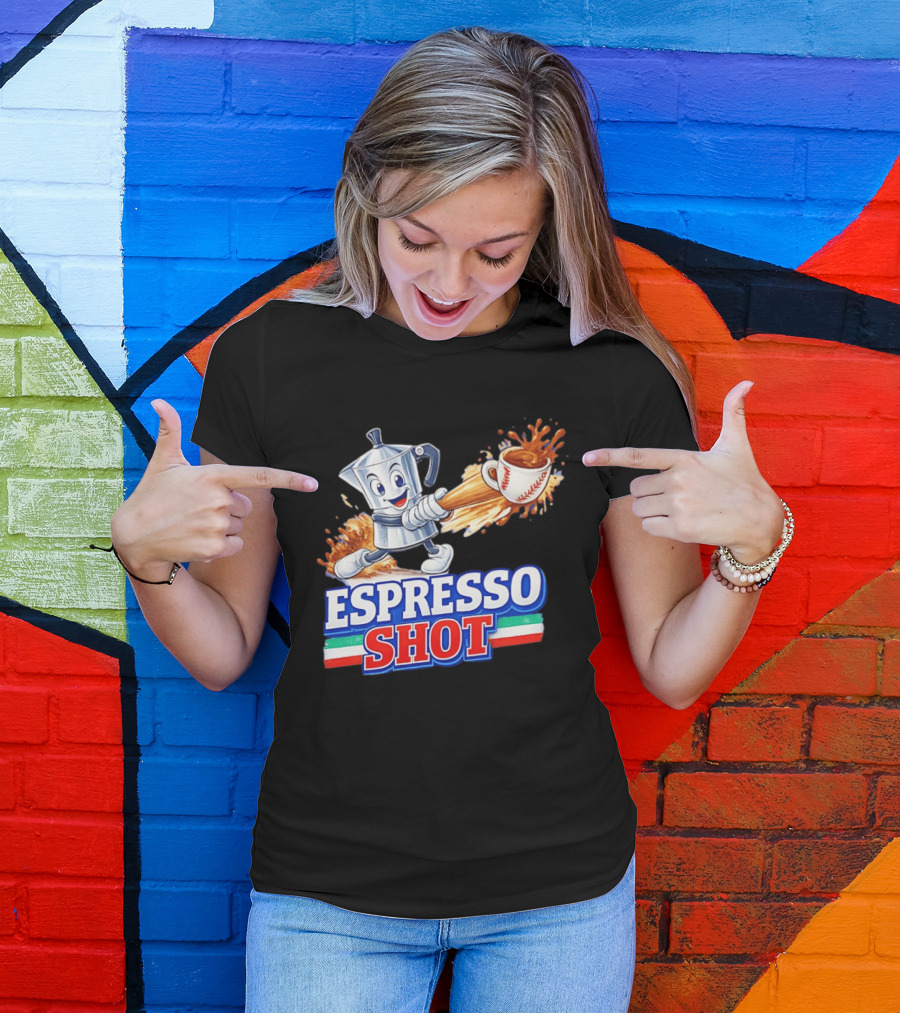 Espresso Shot Moka Pot Baseball Italy Flag T-Shirt