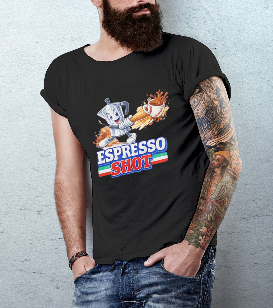 Espresso Shot Moka Pot Baseball Italy Flag T-Shirt