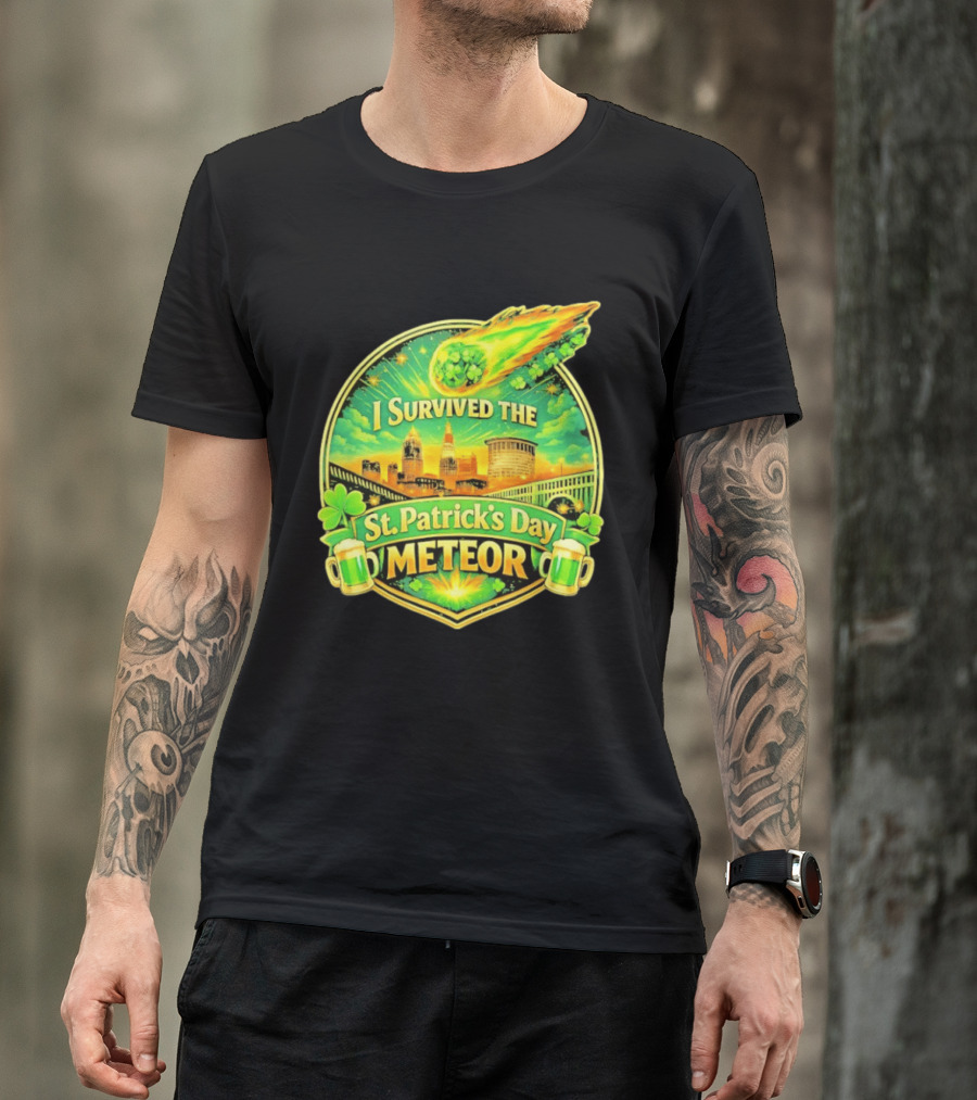 I Survived The St Patrick's Day Meteor 2026 Cityscape And Cloverburst T-Shirt