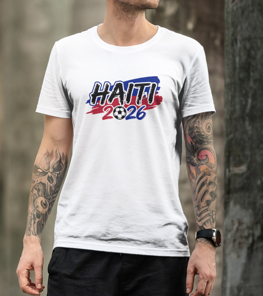 Haiti 2026 Soccer Emblem With Red And Blue Brush Strokes T-Shirt