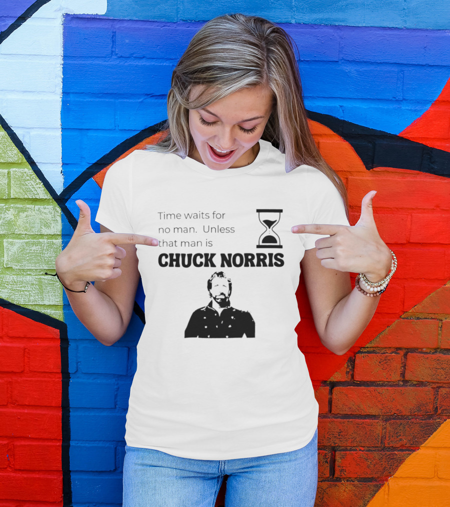 Time Waits For No Man Unless That Man Is Chuck Norris Hourglass Image T-Shirt