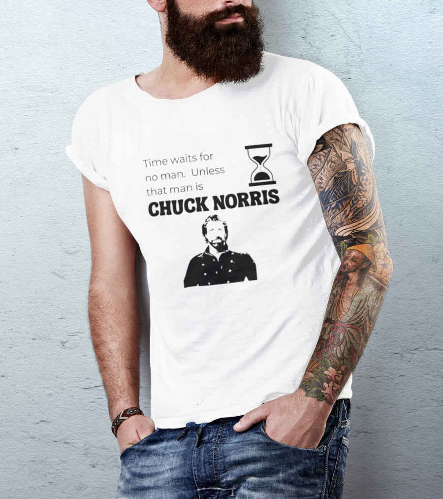 Time Waits For No Man Unless That Man Is Chuck Norris Hourglass Image T-Shirt