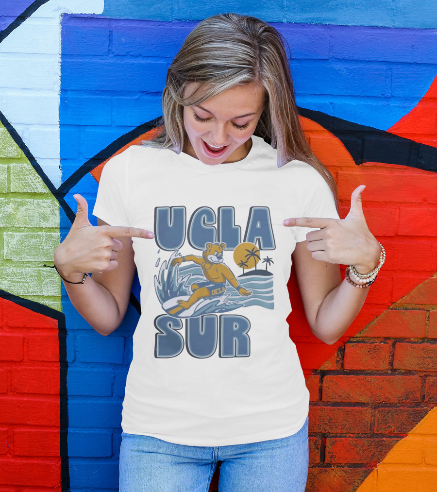 UCLA Joe Bruin Surfing Waves With Palm Trees And Sun T-Shirt