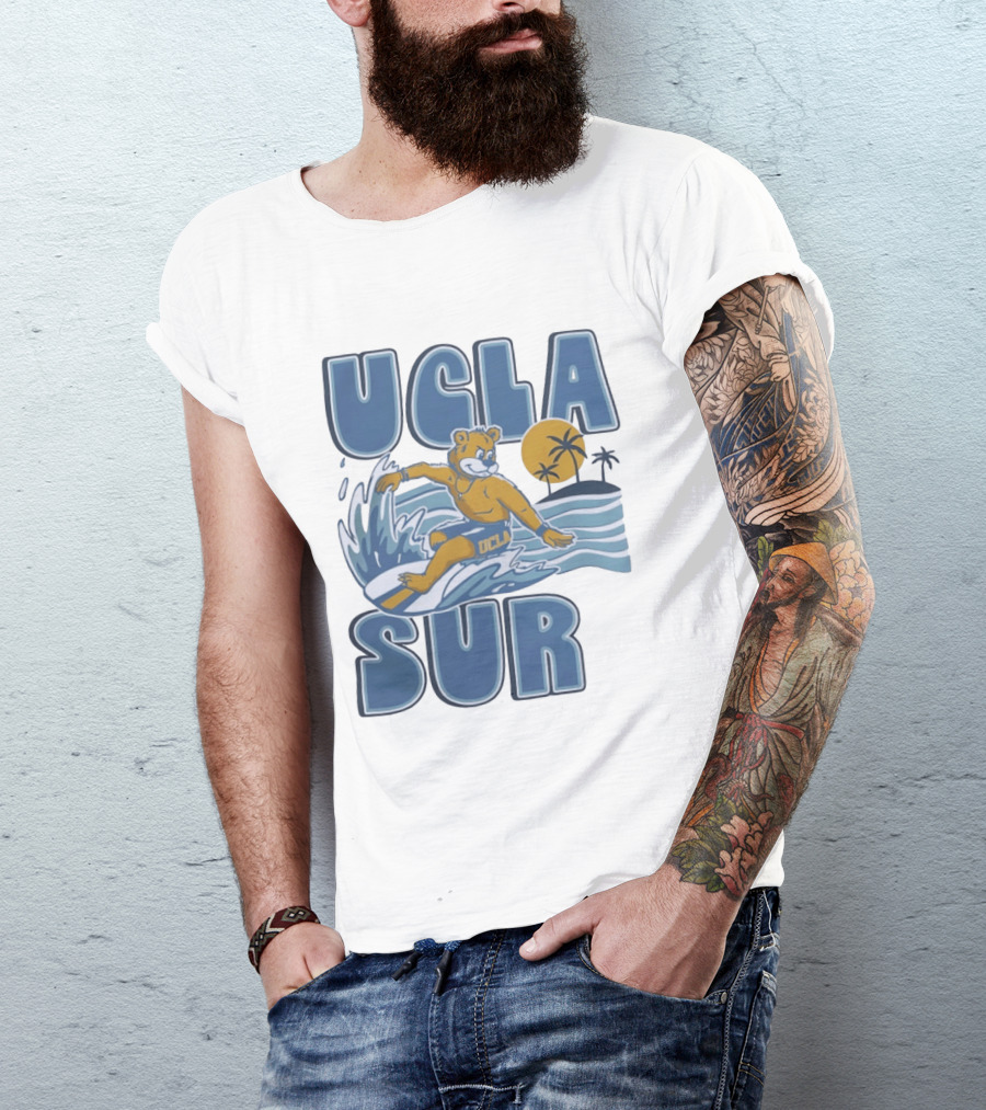 UCLA Joe Bruin Surfing Waves With Palm Trees And Sun T-Shirt