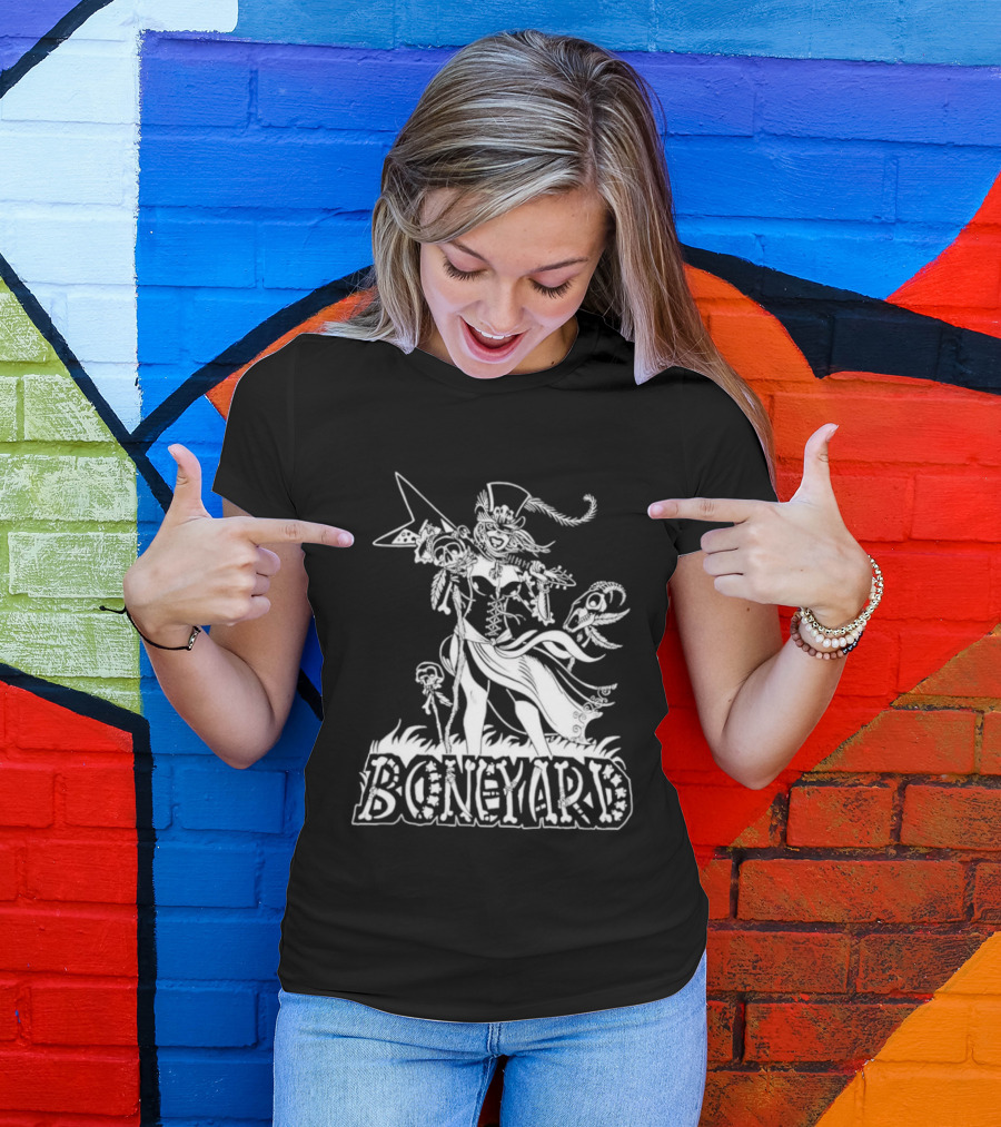 Boneyard Rocker Skeleton Woman Flying V Guitar T-Shirt