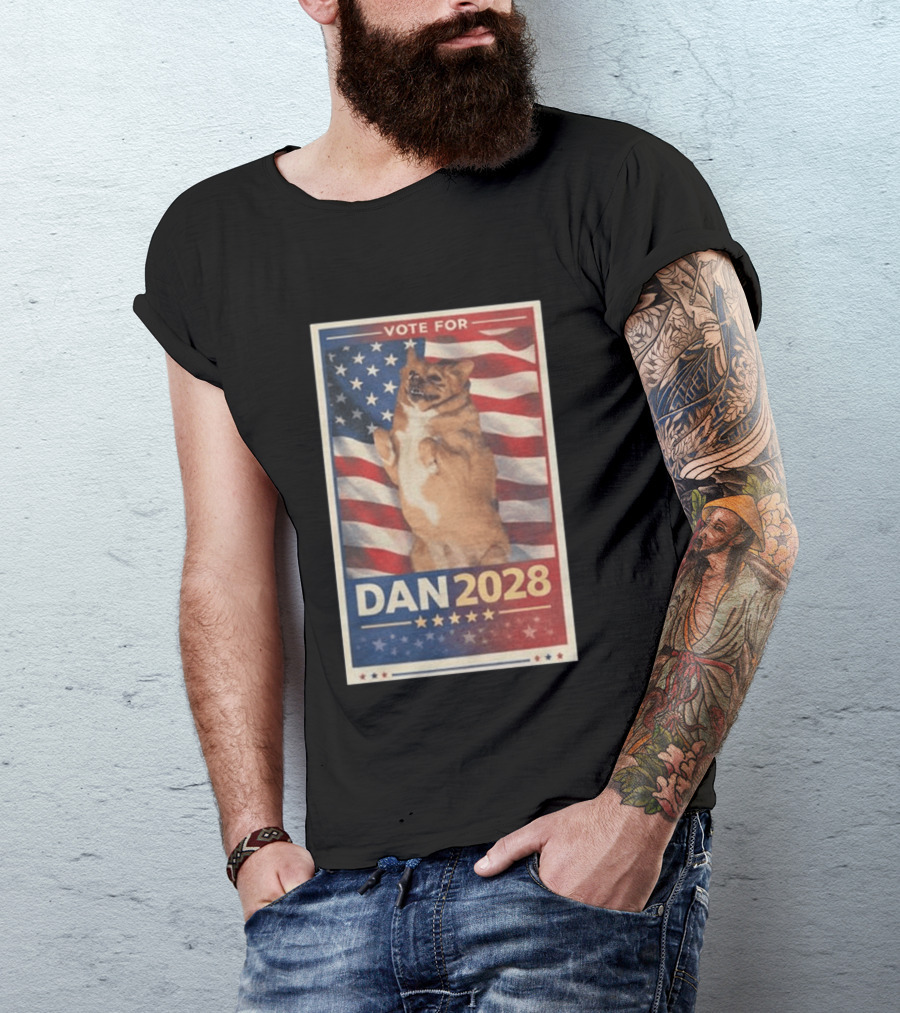 Vote For Dan 2028 American Flag Dog Stars Stripes T-Shirt