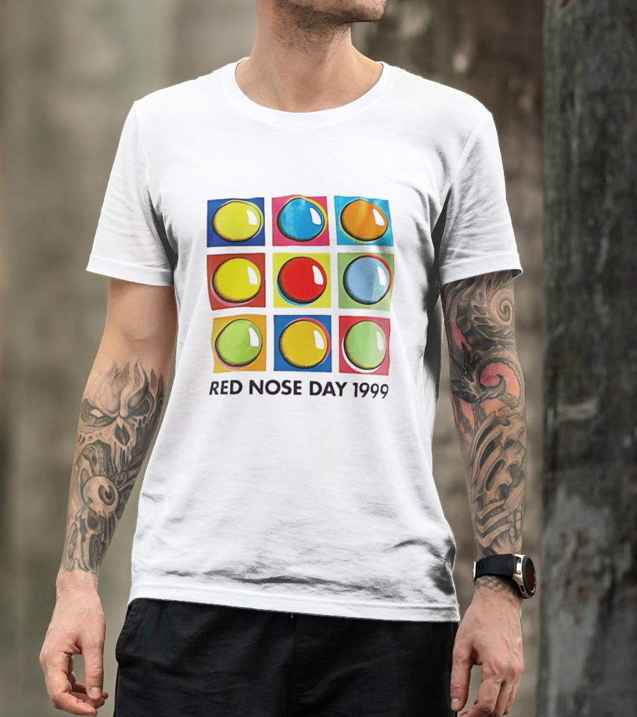 Red Nose Day 1999 Colorful Circular Pop Art Squares T-Shirt