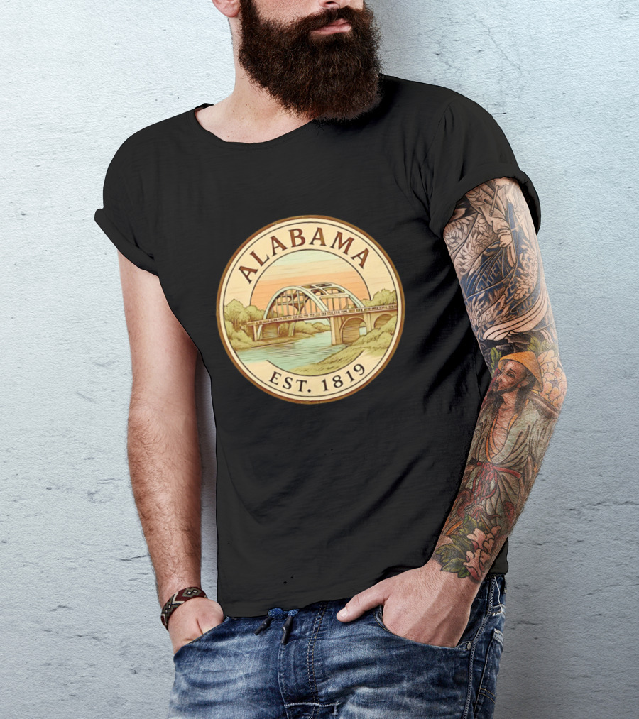 Alabama Bridge Art Est 1819 Vintage Circle T-Shirt